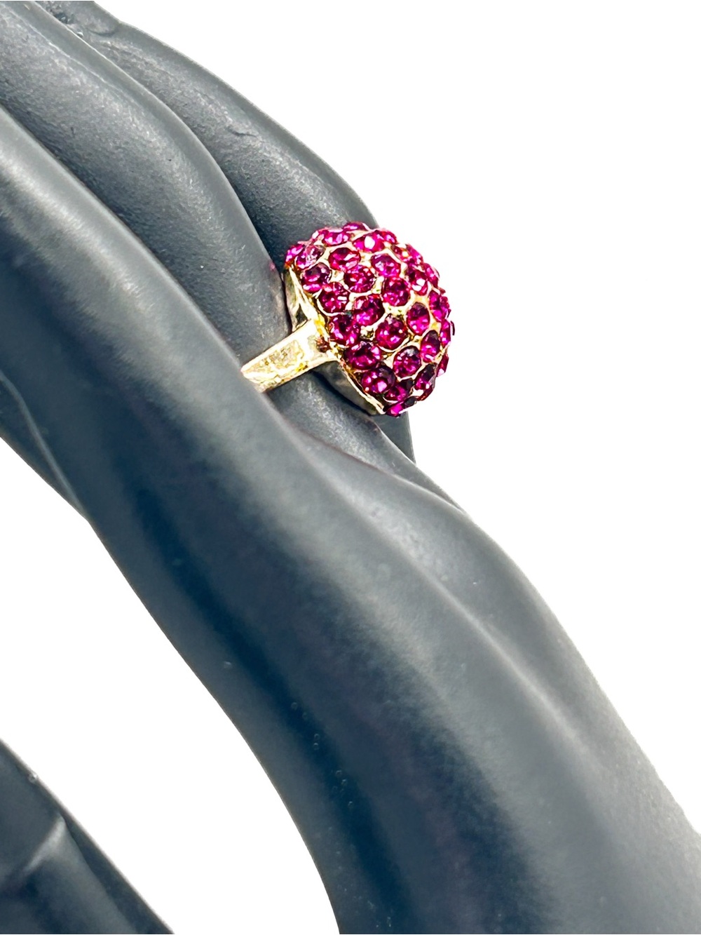Vintage Gold Ring with Pink Pavé Dome Stones Size 6.5